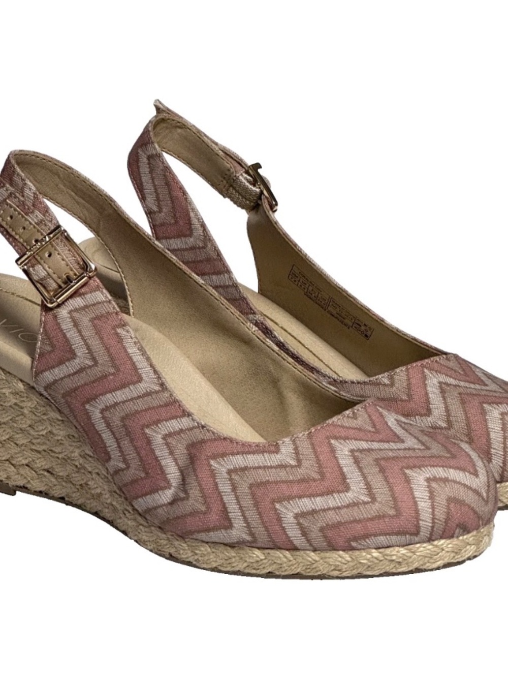 Vionic Coralina Chevron Pink Womens 7.5W Wide Espadrilles Wedge Comfort Heels